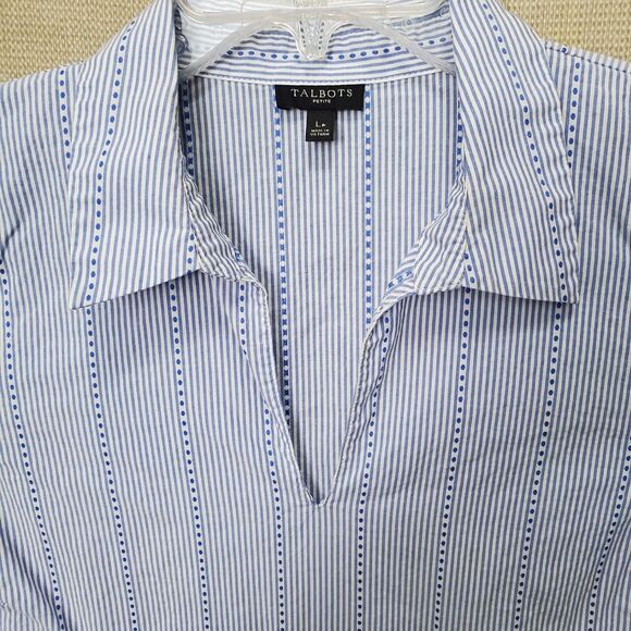Talbots Petite Cotton Blue Striped Tie-Sleeve Side-Zip Blouse Size LP - Picture 4 of 7
